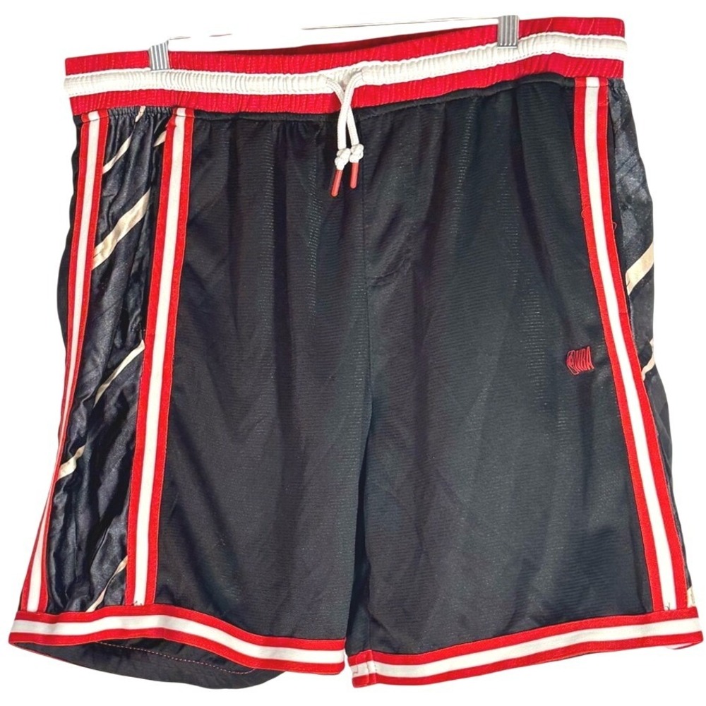 NBA Men's Black and Red XL Athletic Shorts with Drawstring
